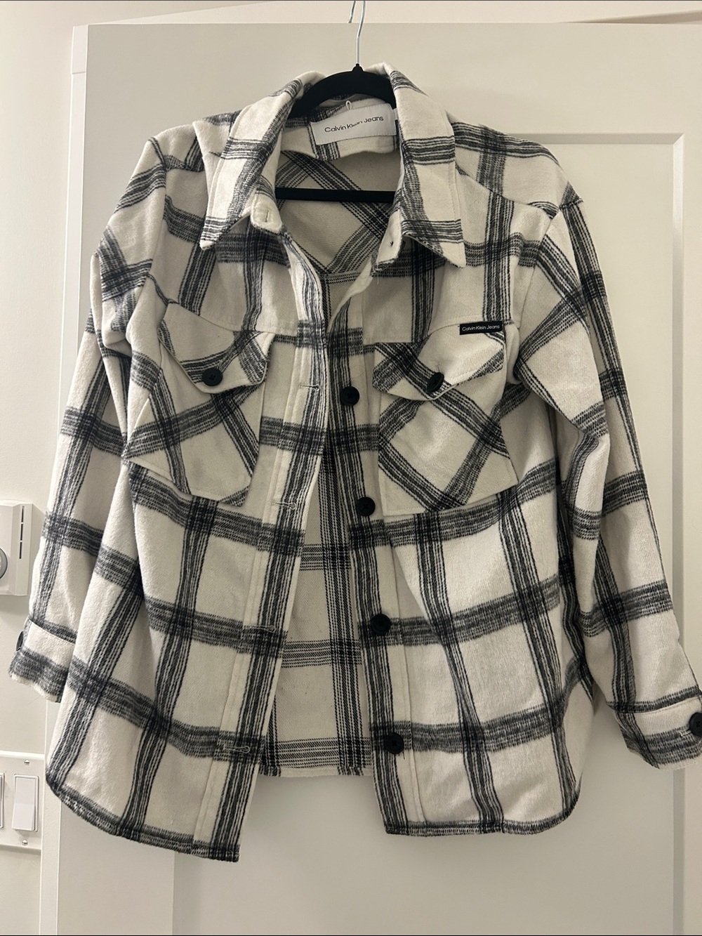 Calvin Klein Black & White Plaid Button-Up Shacket